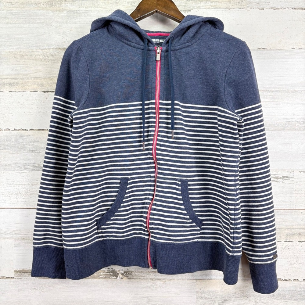 Tommy Hilfiger Sport Womens Navy White Stripe Full Zip Hoodie Jacket Size Large